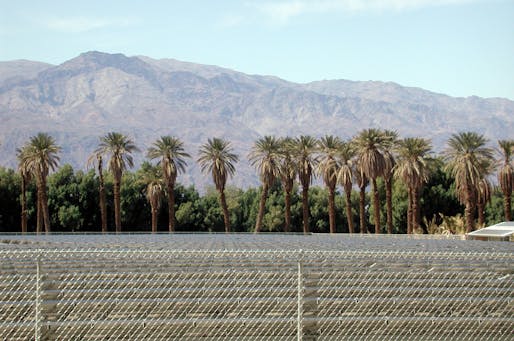 A small solar farm at the Furnace Creek Ranch in Death Valley, California. Image courtesy Wikimedia Commons user Finetooth (CC BY 4.0)