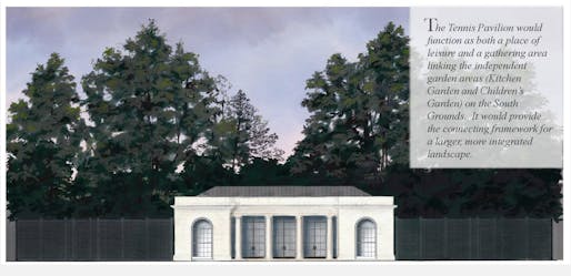 Elevation view of the proposed tennis pavilion. Image courtesy of the National Capital Planning Commission.