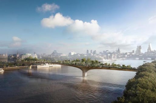 Rendering of the contested River Thames Garden Bridge proposal by Heatherwick Studio. (Image: Heatherwick studio)