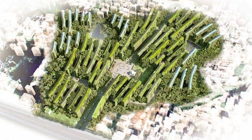 Aerial view of the proposed Shobuj Pata Eco Community Development by JET Architecture, JCI Architects, and Terraplan Landscape Architects (Image: JET)