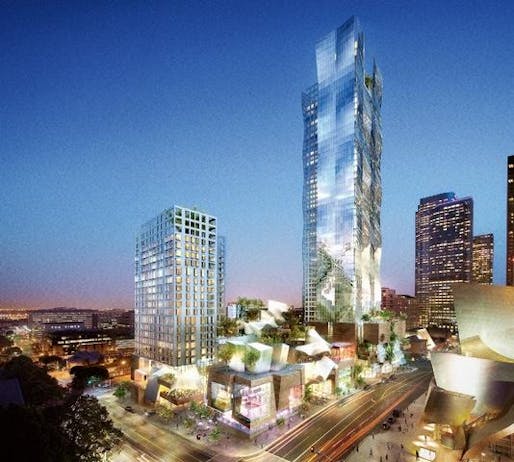 Development firm Related has officially stepped away from the original vision for the Grand Avenue plan, which included two towers designed by architect Frank Gehry. This Gehry design was approved in February 2008. 