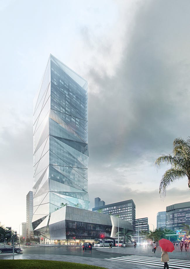 Cornerview of HENN's winning high-rise proposal in Wenzhou. Image © HENN