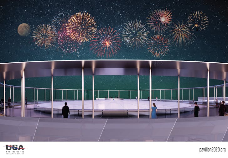 Rendering of the Fentress Architects-designed 2020 US Pavilion for the Expo 2020 World's Fair in Dubai. Image courtesy of Fentress Architects.