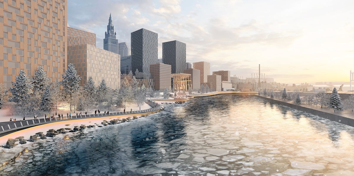Adjaye Associates' Cleveland waterfront master plan is now being "evaluated" as other clients cut ties