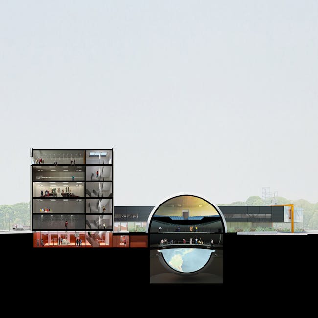 Section of the Cube and Columbus buildings. Image courtesy of Shift Architecture Urbanism. 