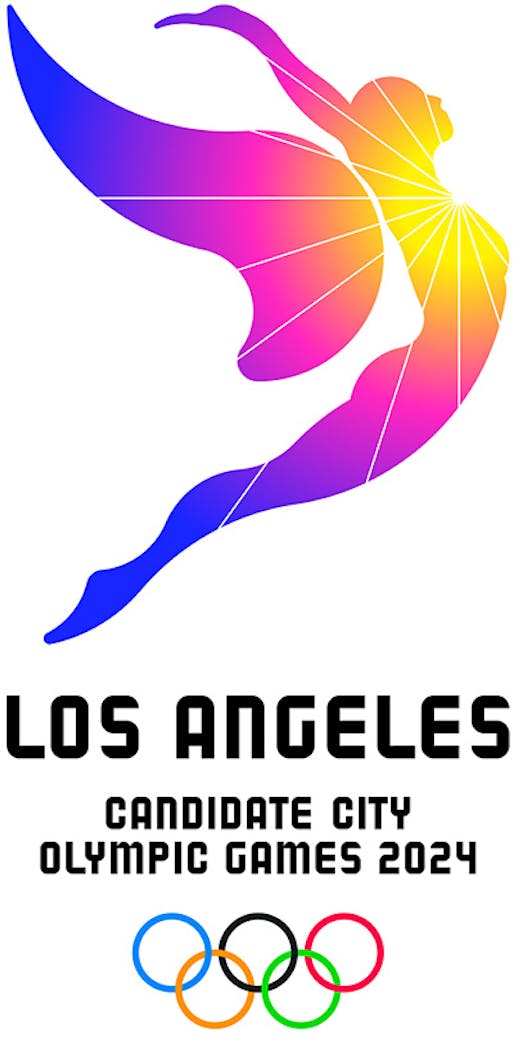 Wheeee! A leaping gradient angel symbolizes the aspiration of Los Angeles to welcome the world to the 2024 Olympic Games. (Credit: LA 2024)