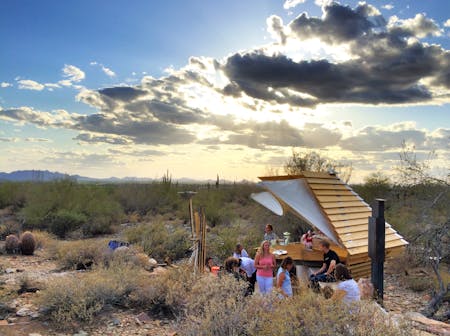 The Taliesin community celebrates 'Icarus', a new desert shelter in Arizon. Photo: Jason Silverman.