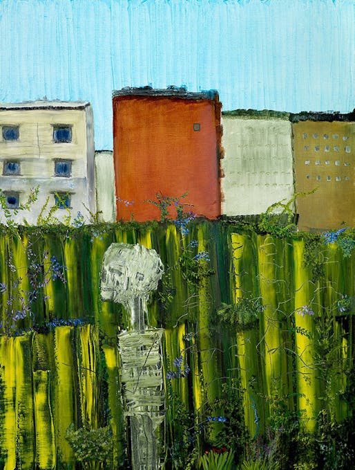 I am thankful for my skeleton. He is still in the garden - Oil on linen 26" x 36" by John Lurie.
