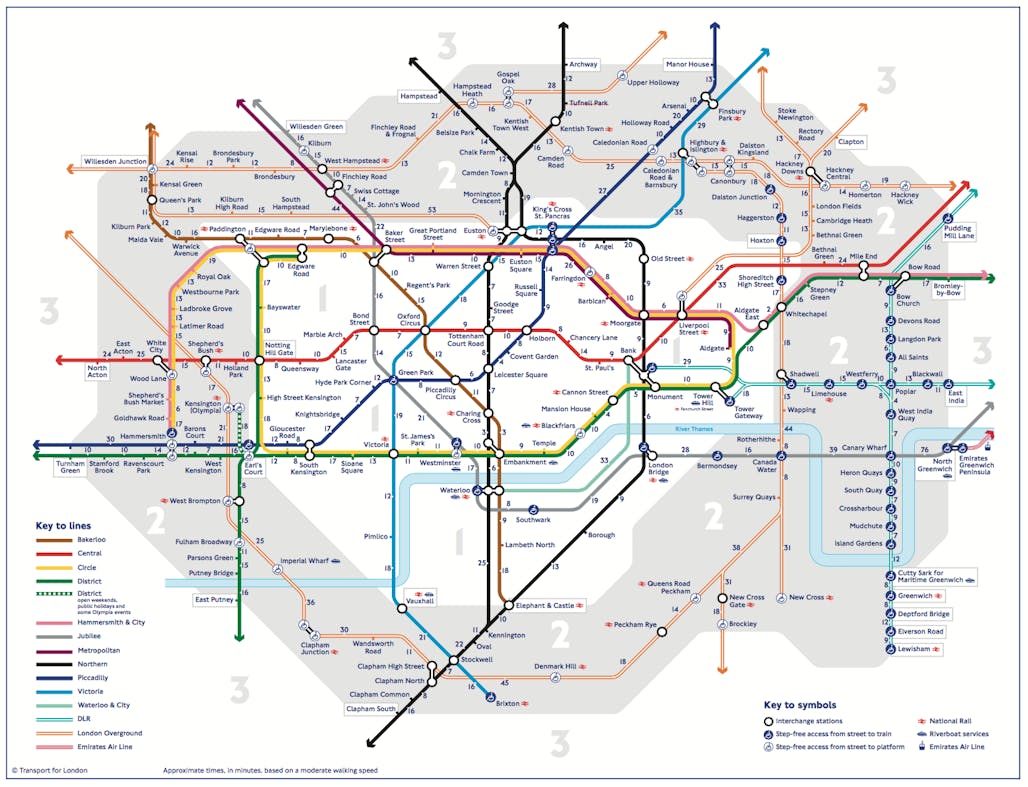 A new London Tube map shows walking times between stations News