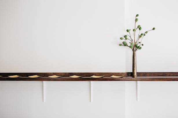 Spencer walnut wood standing counter fabricated by Synecdoche. (photo by Cat Buswell)