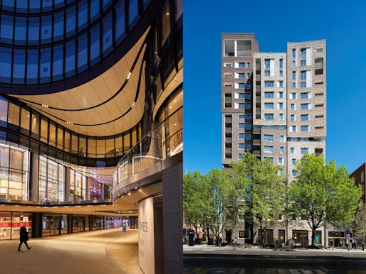 Left: 100 Liverpool Street by Hopkins Architects. Image © Janie Airey. Right: Orchard Gardens, Elephant Park by Panter Hudspith Architects. Image © Timothy Soar.
