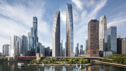 Rendering of the 400 N Lake Shore Drive towers designed by SOM. Image courtesy of SOM.