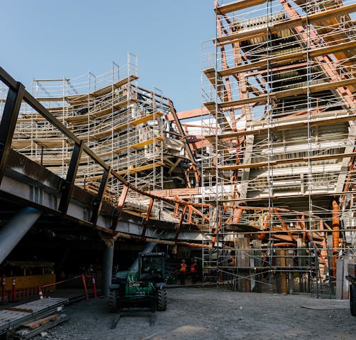 Construction progress in October at <a href="https://archinect.com/news/article/150284515/morphosis-releases-new-construction-photos-of-the-orange-county-museum-of-art-one-year-ahead-of-its-opening-date">the Morphosis-designed Orange County Museum of Art</a>. Approximately 2.2 million construction sector jobs are needed to meet demand in the US. Image © Aleksey Kondratyev/Clark Construction