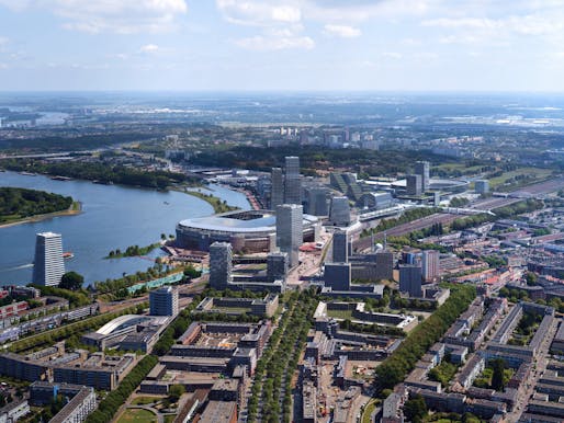 Aerial view of the forthcoming Feyenoord City district. © Image courtesy of OMA and Beauty & The Bit.