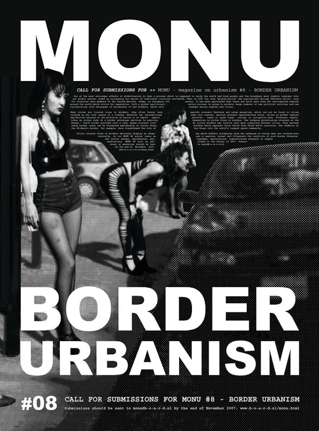 Ladies in revealing clothes invite to discuss Border Urbanism in the 8th issue of MONU. Poster © MONU