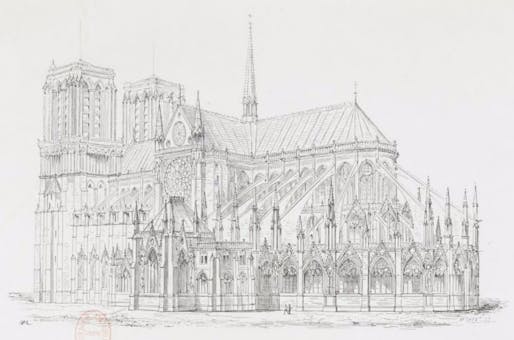Drawing from 1856 of the Notre Dame restoration undertaken by Viollet Le Duc. Image courtesy of Wikimedia, François de Guilhermy, Eugène Viollet-le-Duc.