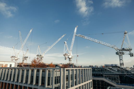 Construction cranes in London. Photo courtesy of James Sullivan/Unsplash.
