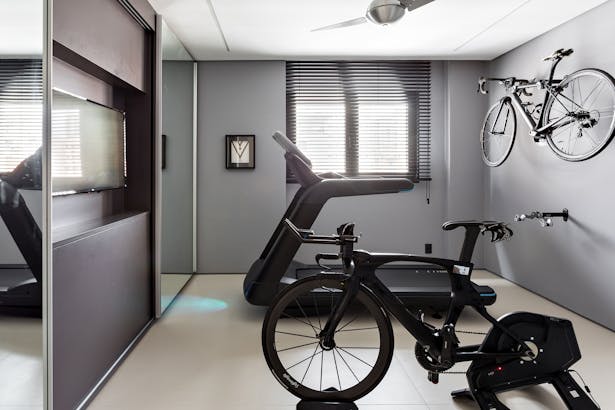 The bike room is one of the apartment's spaces that allows the residents to develop their hobbies