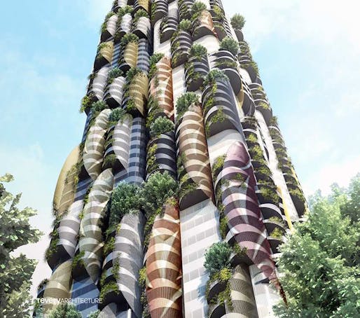 View of a tower in the proposed Senakw development. Image courtesy of Revery Architecture.