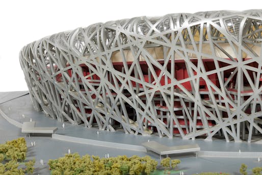 Detail of Herzog & de Meuron's section model of the Beijing National Stadium (2002-2008). © Herzog & de Meuron. Photo: Lok Cheng. Courtesy of M+, Hong Kong.