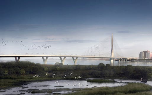 Danjiang Bridge by Zaha Hadid Architects, render by VA.