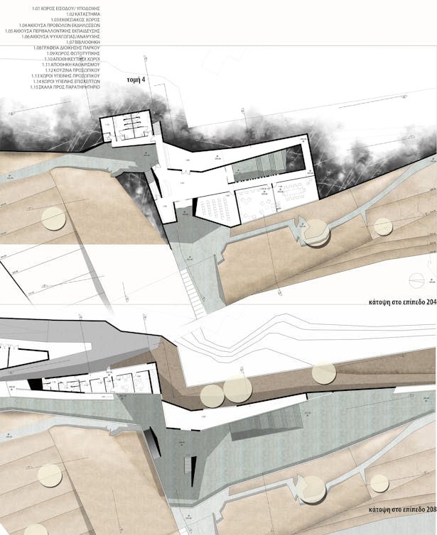 Plans of the ground floor (top) and first floor (bottom) of the Centre of Environmental Information.