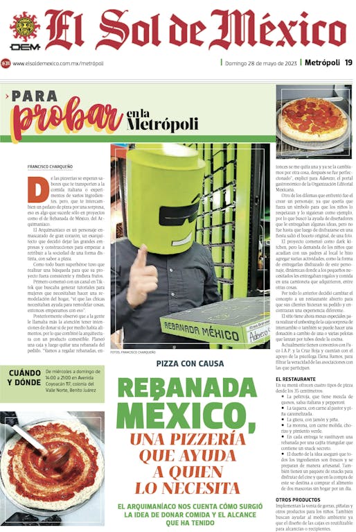 Periódico EL SOL DE MÉXICO - ARQUIMANÍACO -Rebanada México - FRANCISCO CHARQUEÑO