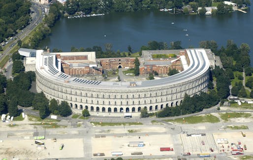 An aerial photo of the Congress Hall building at the Nuremburg Nazi party rally grounds. Image courtesy Wikimedia Commons user Nicohofmann (CC BY-SA 3.0)