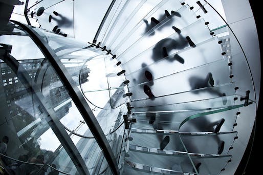 The glass staircase at the Apple Store on Fifth Avenue in NYC. Photo: Anthony Quintano/Flickr.