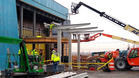 Penn State Health - Pediatrics Center Entrance Canopy is finally underway after steel arriving on site.