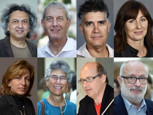 Global Holcim Awards 2015 Jury (First row, L to R): Mohsen Mostafavi, Marc Angélil, Alejandro Aravena, Maria Atkinson. (Second row, L to R): Meisa Batayneh Maani, Yolanda Kakabadse, Matthias Schuler, Rolf Soiron