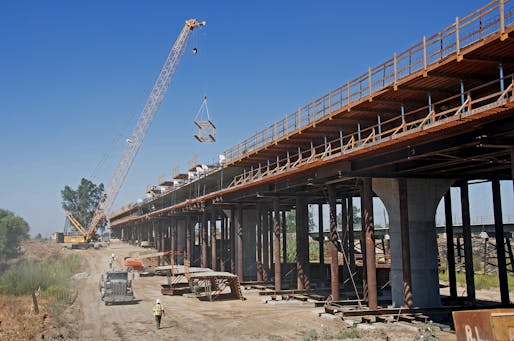 The Fresno Viaduct was the first permanent structure being constructed as part of the project. Image: California High-Speed Rail Authority