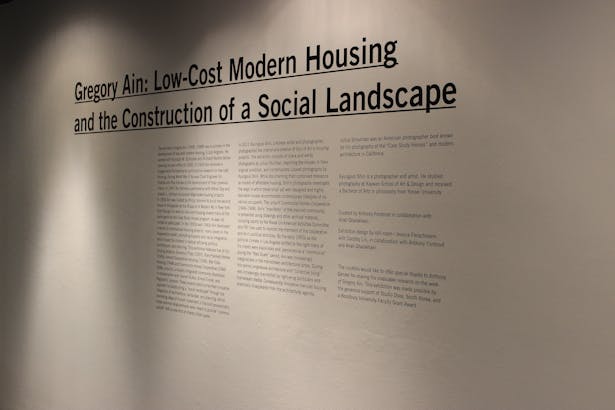 Photo from "Gregory Ain: Low-Cost Modern Housing and The Construction of a Social Landscape." The exhibition took place April 4th to April 26th at the WUHO Gallery in Hollywood. © Woodbury University
