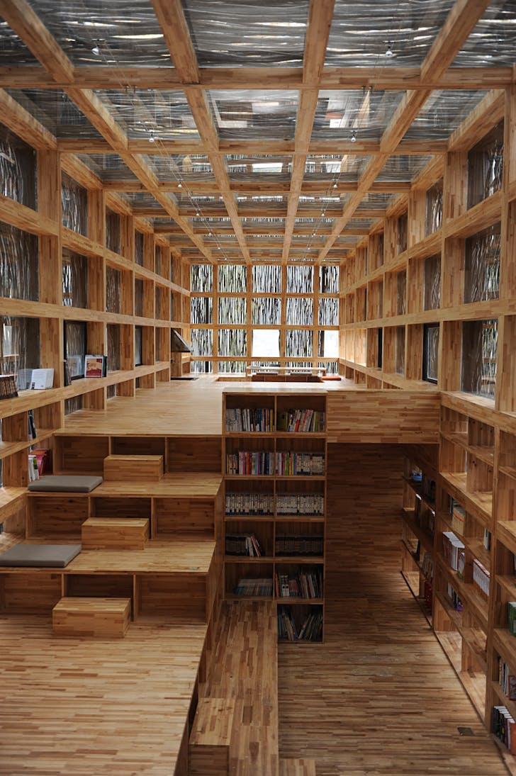 Interior of the Liyuan Library in Jiaojiehe Village near Beijing, China
