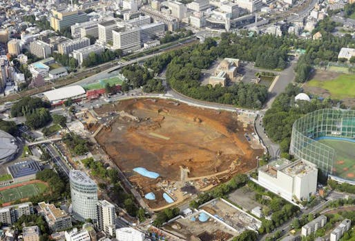 Tabula rasa: the previous National Stadium for the 1964 Tokyo Olympics has already been demolished. The site in the Shinjuku ward is currently being prepared for the new stadium to come. (Photo: Kyodo; Image via japantimes.co.jp)