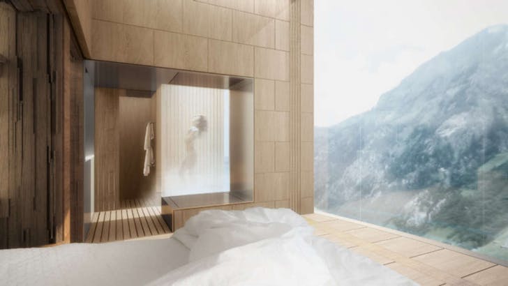 Rendering of the Vals Hotel. Image: Morphosis Architects.