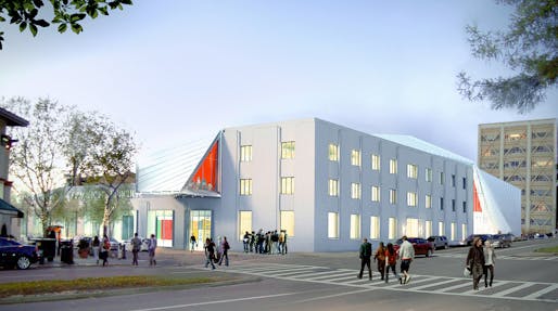Rendering of the new UC Berkeley Art Museum and Pac ific Film Archive (BAM/PFA), designed by Diller Scofidio + Renfro. View from the intersection of Center and Oxford Streets. Courtesy of the Regents of University of California