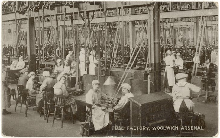 The good ol' days: workers inside a fuse factory, circa late 1800s. Image via Wikipedia.
