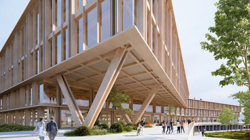 "Ecotope" - mass timber campus expansion for EPFL's Science Park and Innovation Square. Image render courtesy of 3XN.