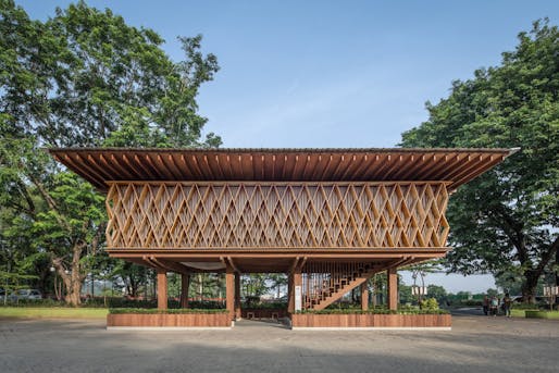 Micro Library Warak Kayu by SHAU, shortlisted at the <a href="https://archinect.com/news/article/150280420/view-images-of-the-best-shortlisted-timber-projects-from-the-2021-world-architecture-festival"> 2021 World Architecture Festival.</a> Image courtesy of WAF 2021