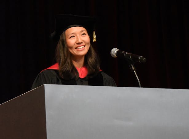 Boston Mayor Michelle Wu addresses graduates. Photos: M. Iacobo