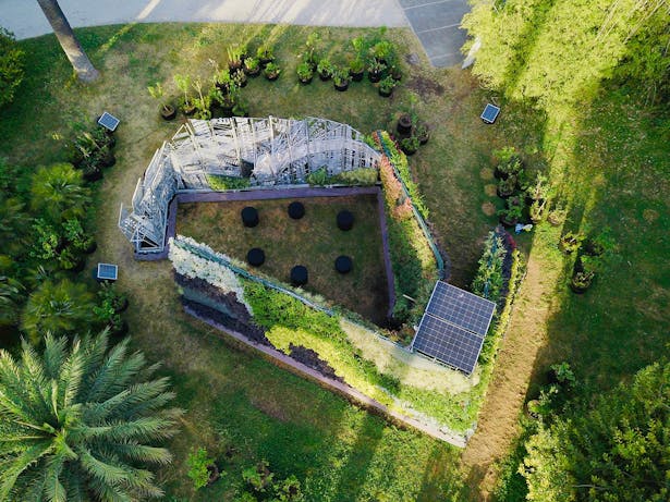 An aerial view of the Living Chapel in the Rome Botanical Garden. Image: Consuelo Fabriani