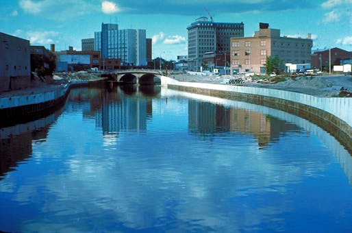 The Flint River running through Flint in the 1970s. Credit: Wikipedia.