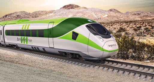 Brightline West, a high-speed rail project that would connect Las Vegas to Southern California is set to break ground later this year. Image courtesy of Brightline. 