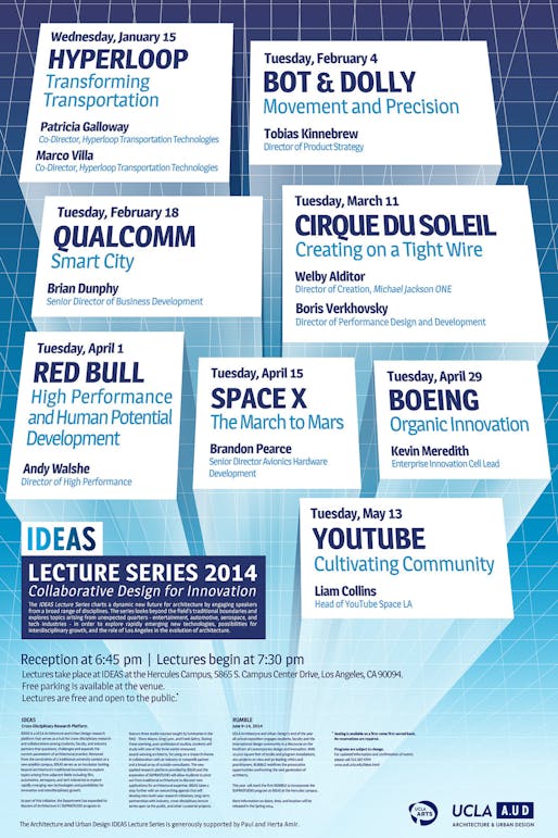 2014 IDEAS Lecture Series poster at UCLA A.UD. Image courtesy of UCLA A.UD.