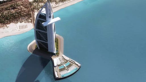 One of the tallest hotels in the world, the Burj Al Arab Jumeirah became an early icon for Dubai's 'anything goe$' mentality. (Image: Jumeirah Grou, via globalconstructionreview.com)
