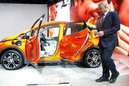 Transportation Secretary Anthony Foxx and a Chevrolet Bolt EV at the North American International Auto Show in Detroit on Thursday, where he announced an initiative on self-driving vehicles. Credit Paul Sancya/Associated Press