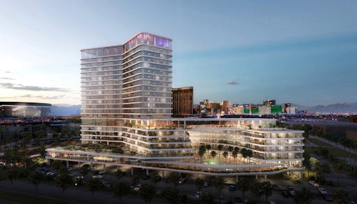 Rendering of the DLR Group-designed new <a href="https://archinect.com/news/article/150318383/dlr-group-s-dream-hotel-in-las-vegas-begins-construction">Dream Las Vegas Hotel & Casino</a> project. Image courtesy of DLR Group.
