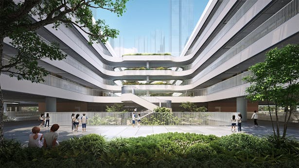 A campus filled with greenery and natural ventilation