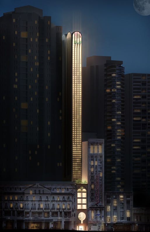 Rendering of the planned 410 Pitt St hotel tower in Sydney. All images via Durbach Block Jaggers.